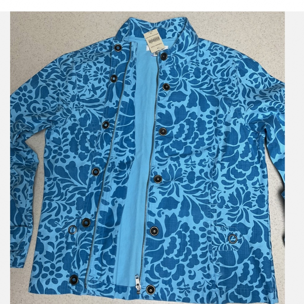 Coldwater Creek Damask Blue Medium Full Zip With Snaps Jacket New with TAG - Picture 2 of 10